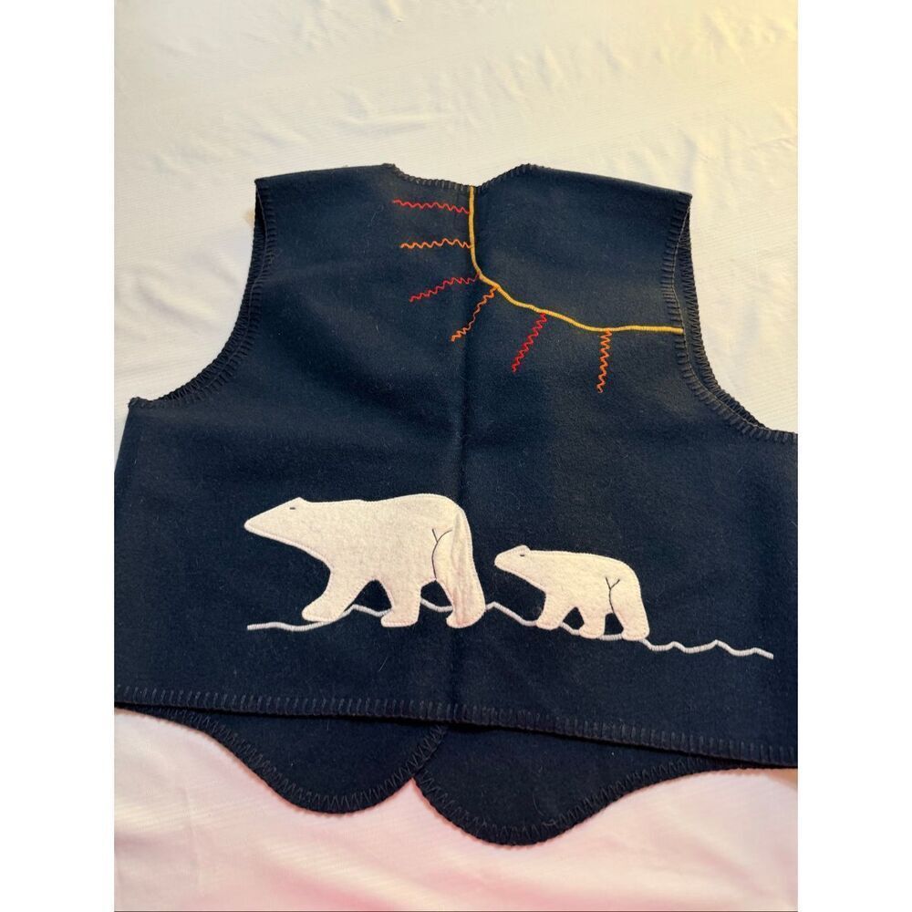 IVALU Navy Blue Embroidered Inukshuk Wool Vintage Vest Size Large - Picture 6 of 7